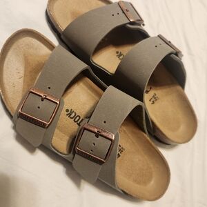 Birkenstock Taupe Sandals with Copper Buckles